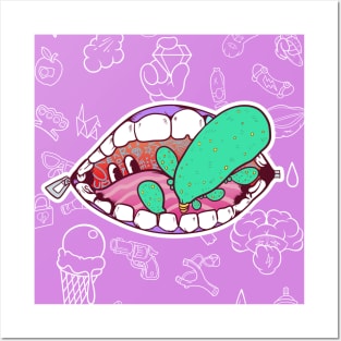 Dope taste of the mouth cartoon illustration Posters and Art